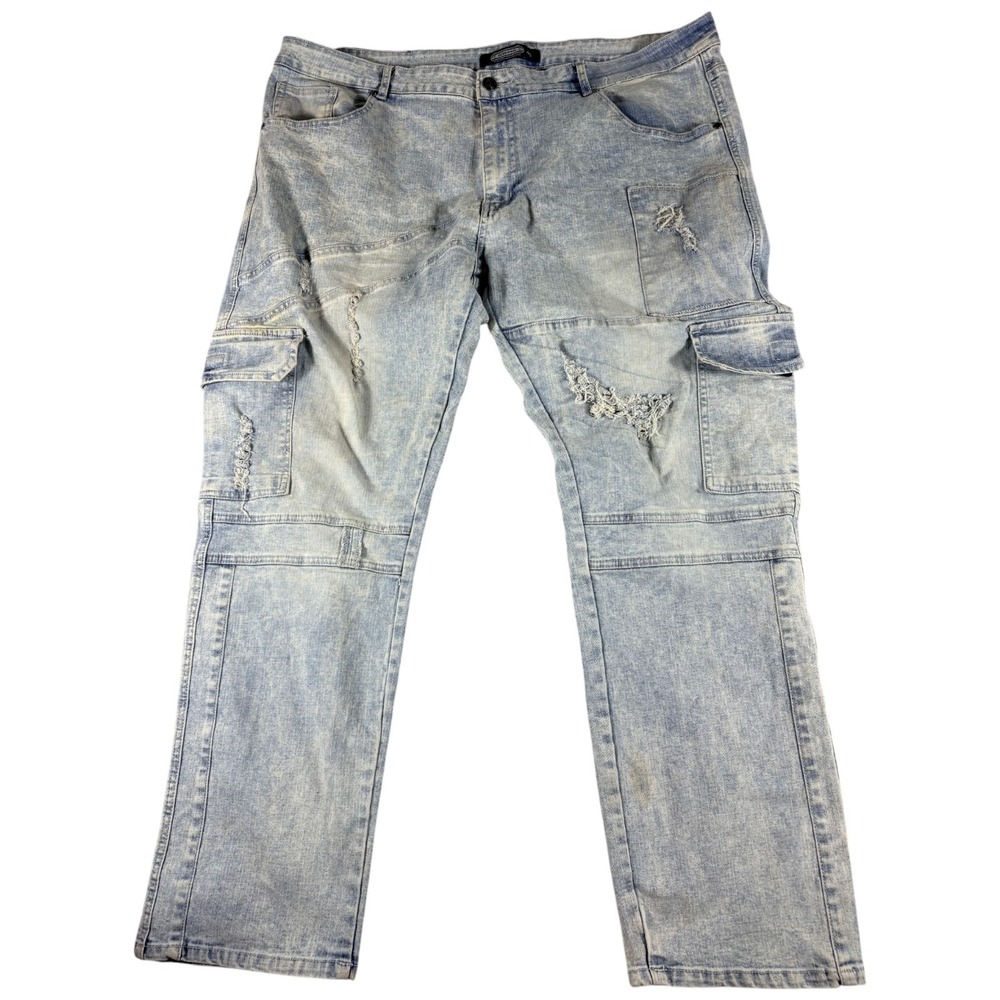 GS115 Cargo Jean Mens 40 Light Blue Distressed Relaxed Workwear Grunge Y2K Denim